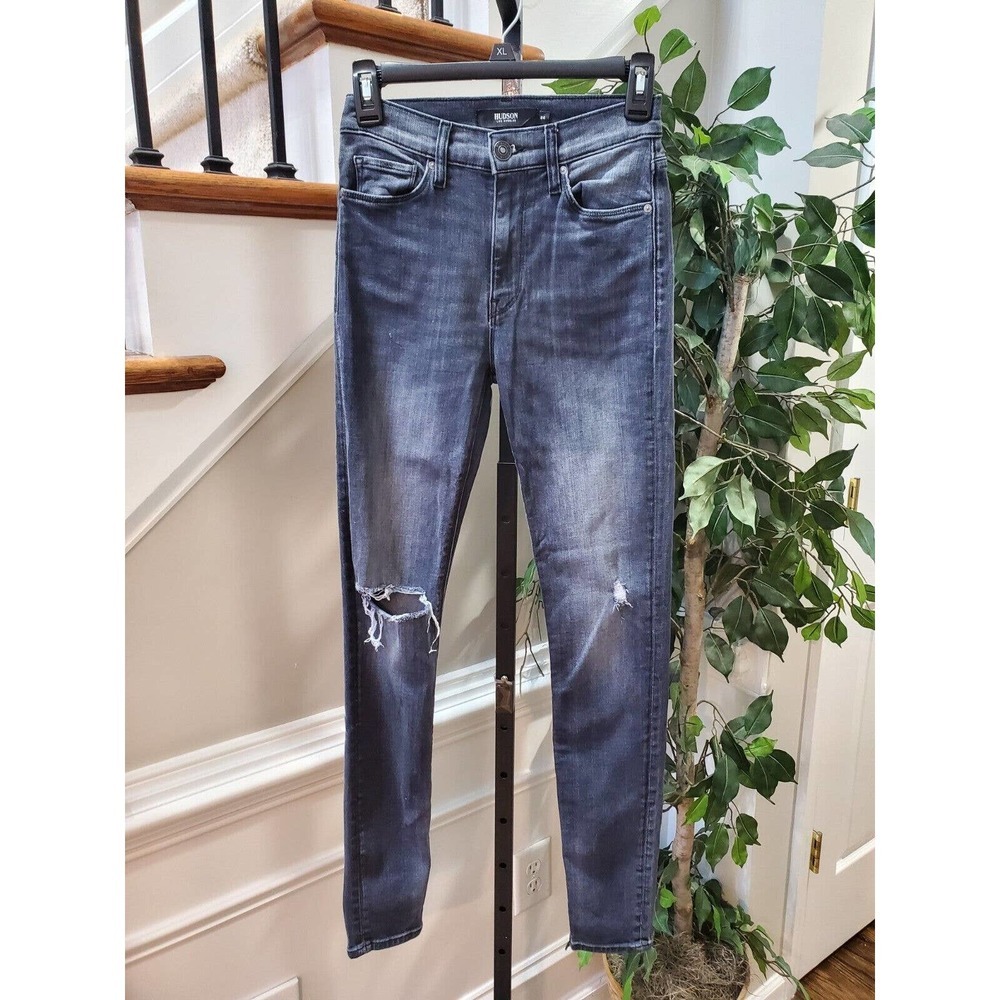 Hudson‎ Women's Blue Denim Cotton Zip Mid Rise Skinny Fit Jeans Pant Size 24